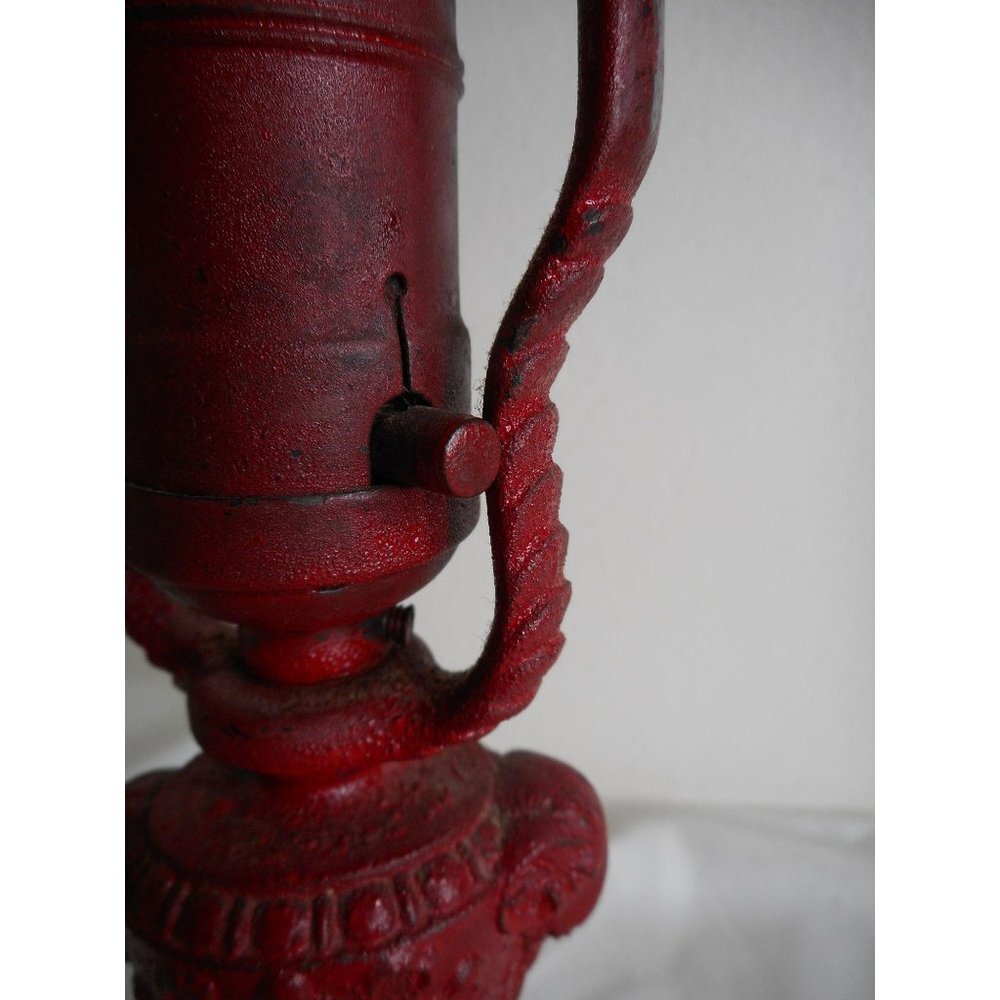 Antique Red Boudoir Desk lamp Metal Floral Basket - Picture 7 of 13